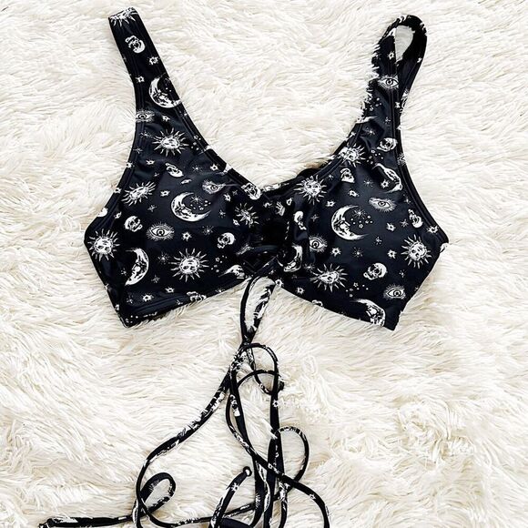 Hot Topic Celestial Skull Triangle Swim Top Black Medium New - Picture 2 of 9